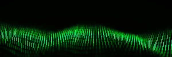 Abstract dynamic wave flow of green vertical lines on dark background. Digital wave background concept. Big data visualization. 3D rendering.