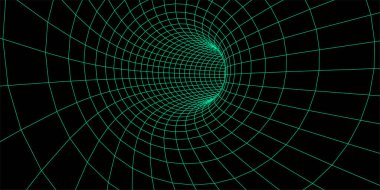 Kablo çerçeve soyut tünel. Üç boyutlu tünel ızgarası. Geleceğin 3D portalı. Ağ siber teknolojisi. Vektör illüstrasyonu.