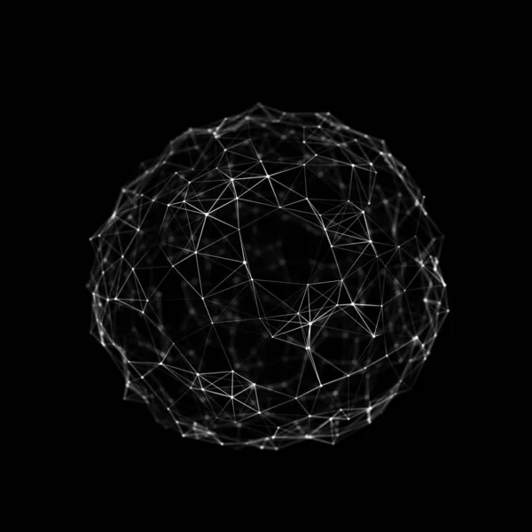 Küre, noktalardan ve çizgilerden oluşur. Ağ bağlantısı yapısı. Büyük veri görselleştirmesi. 3d oluşturma.