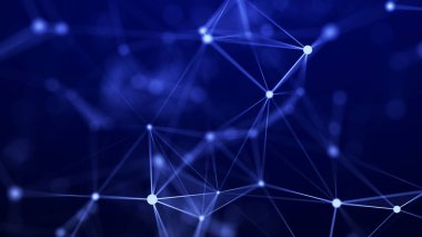 Noktalar ve çizgilerle soyut geometrik arkaplan. Soyut mavi dijital arkaplan. Ağ konsepti. Bileşikli büyük veri kompleksi. 3B görüntüleme.