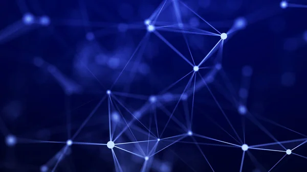 Noktalar ve çizgilerle soyut geometrik arkaplan. Soyut mavi dijital arkaplan. Ağ konsepti. Bileşikli büyük veri kompleksi. 3B görüntüleme.