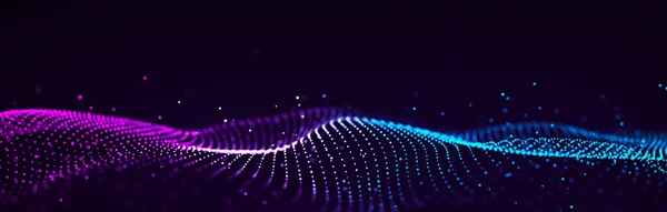 Dynamic sound wave of particles. Music futuristic flow. Abstract technology background. 3D rendering.