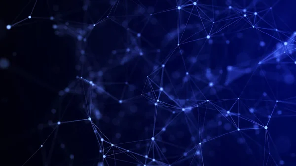 Noktalar ve çizgilerle soyut geometrik arkaplan. Soyut mavi dijital arkaplan. Ağ konsepti. Bileşikli büyük veri kompleksi. 3B görüntüleme.