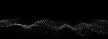 Parçacık dalgası. Dijital dalga arka plan kavramı. Soyut teknoloji geçmişi. Büyük veri görselleştirmesi. Vektör illüstrasyonu.