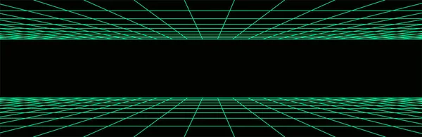 Vektör çift yeşil perspektif ızgarası. Dijital siber uzay. Ağ bağlantısı yapısı. Soyut ağ arkaplanı.