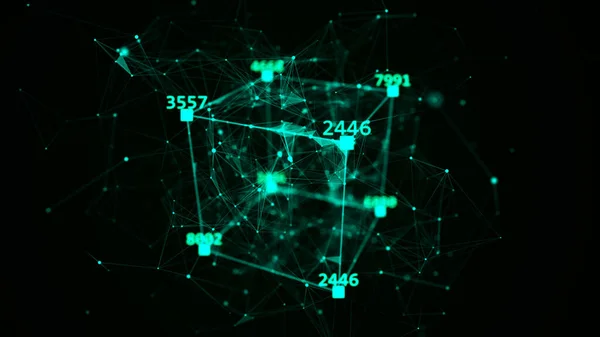 Teknoloji engelleme zinciri kavramı. Kripto para endüstrisinin dinamik akışının görselleştirilmesi. Büyük veri akışı bağlantıları. Ağ bağlantısı yapısı. 3B Hazırlama.