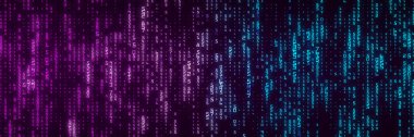 Mavi ve mor renklerin nakli ile dijital arkaplan matrisi. Kodlama ya da hackleme konsepti. Soyut veri kavramı. 3d oluşturma.