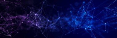 Futuristic geometric double data flow background with connecting dots and lines. Abstract digital background. Big data complex with connections. 3D rendering.
