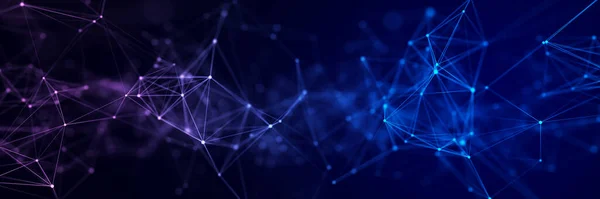 Noktaları ve çizgileri birleştiren fütüristik geometrik çift veri akış arkaplanı. Soyut dijital arkaplan. Bağlantıları olan büyük veri kompleksi. 3B görüntüleme.