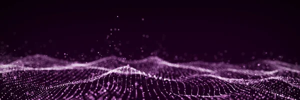 Dynamic purple particle wave. Futuristic point wave. Flow digital structure. Data technology background. 3D rendering.