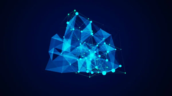 Futuristic Geometric Chaotic Shape Connecting Dots Lines Abstract Blue Digital — Fotografia de Stock