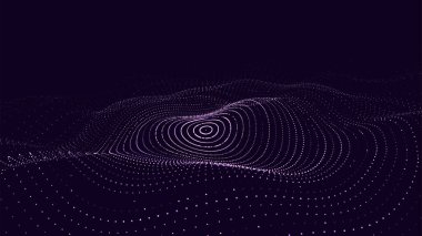 Üç boyutlu dijital dairesel dinamik dalga. Teknoloji akıllı dalgası. Kusursuz akış dijital yapısı. Siber teknoloji geçmişi. Vektör illüstrasyonu.