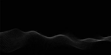 Parçacık dalgası. Dijital dalga arka plan kavramı. Soyut teknoloji geçmişi. Büyük veri görselleştirmesi. Vektör illüstrasyonu.