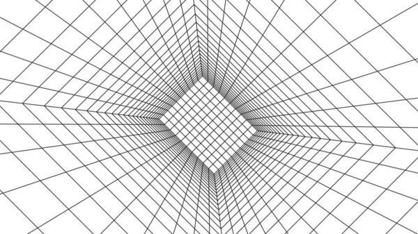 3D wireframe room white on blue background. Abstract perspective grid. Vector illustration.