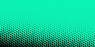 Yeşil arka planda yarım tonlu siyah noktaların derecesi. Pop sanat dokusu. Komik arkaplan. Vektör illüstrasyonu.