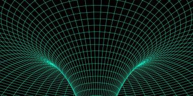 Wireframe abstract green tunnel. 3D tunnel grid. Futuristic 3d portal. Network cyber technology. Vector illustration.