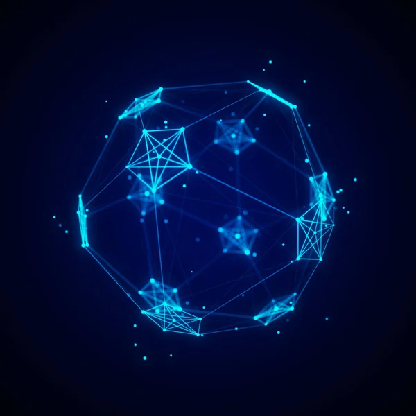 Futuristic digital shape from dots and lines. Network connection structure. Big data visualization. 3D rendering.