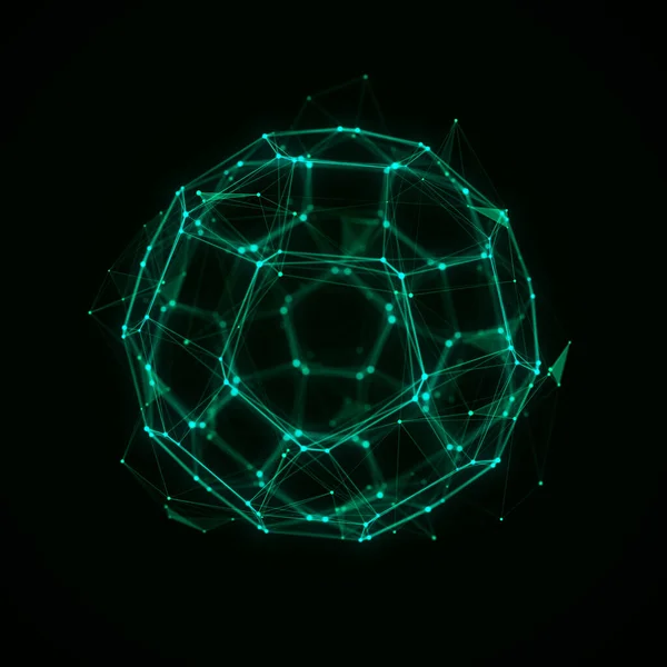 Futuristic digital shape from dots and lines. Network connection structure. Big data visualization. 3D rendering.