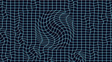 Karanlık arka plan üzerinde hata etkisi olan soyut dalgalı 3d ızgarası. Geometrik dinamik dalga. Üç boyutlu teknoloji kablo çerçevesi. Vektör illüstrasyonu.