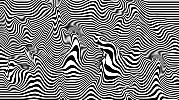 抽象的な光錯視波 波状歪み効果を形成する黒と白の縞の流れ ベクターイラスト — ストックベクタ