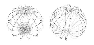 Beyaz arkaplandaki nokta ve çizgilerden soyut küreler. Ağ bağlantısı yapısı. Büyük veri görselleştirmesi. Vektör illüstrasyonu.