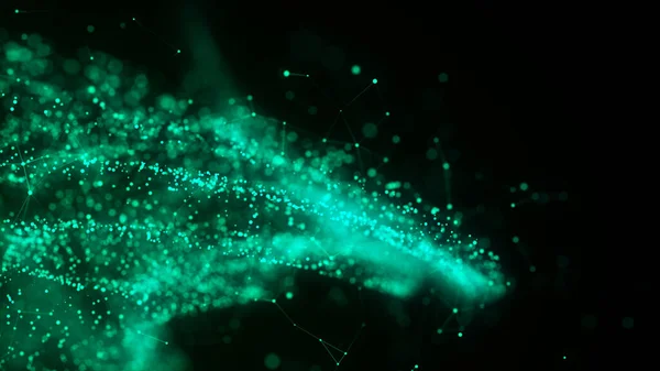 未来主义粒子旋转 网络空间中的抽象灰尘的动态流动 科学数据的爆炸 3D渲染 — 图库照片