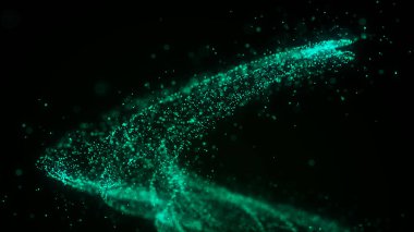 Fütürist parçacık girdabı. Siber uzayda soyut tozun dinamik akışı. Bilimsel verilerin patlaması. 3B görüntüleme.