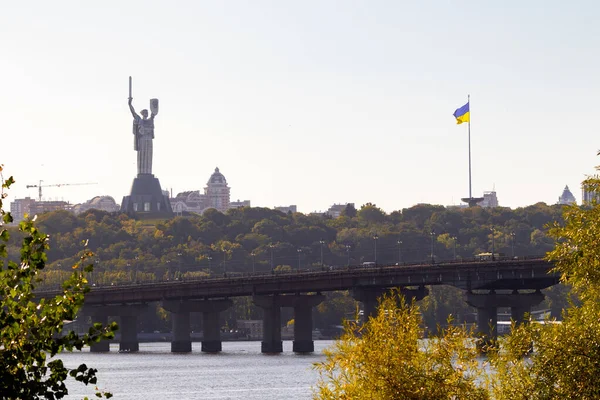 Bright Evening Cityscape Big City Hill Wide River Dnipro Awesome — Stock Photo, Image