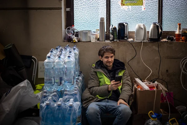 Lviv Ucrânia Março 2022 Crise Humanitária Durante Guerra Ucrânia Voluntários — Fotografia de Stock