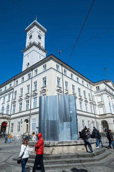 Lviv Ukraine März 2022 Schutzbauten Zum Schutz Vor Bombenangriffen Statuen — Stockfoto