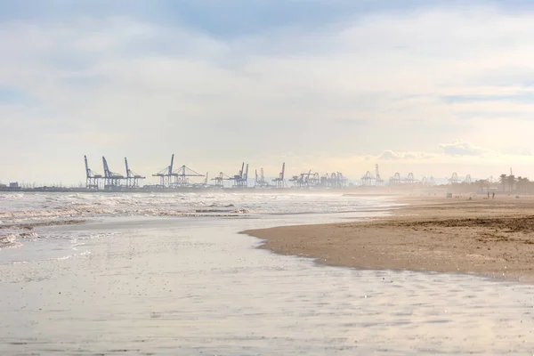 Літні Вогні Сонячному Осінньому Пляжі Мальвароса Валенсії Іспанія Величезні Простори — стокове фото