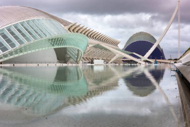VALENCIA, SPAIN - NOV 18, 2021: L'Hemisferic and Science Museum Principe Felipe in City of Arts and Sciences designed by Santiago Calatrava and Felix Candela
