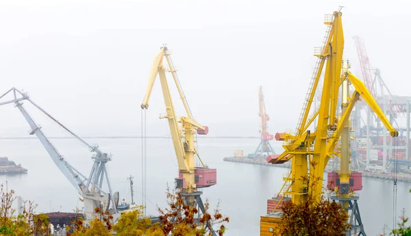 Odesa Ukraine Oct 2019 Autumn Fog Sea Cargo Port Level — Φωτογραφία Αρχείου