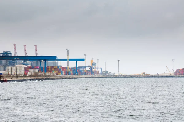 Odesa Ukraine Oct 2019 Autumn Fog Sea Cargo Port Gantry — Φωτογραφία Αρχείου