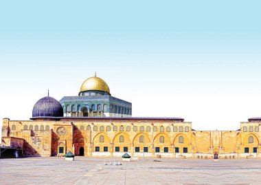 İsrail ve Filistin. Mescid Aqsa. Kudüs 'te olaylar. Kaya Kubbesi. Filistin 'in tarihi yerleri. Eski Kudüs şehri manzarası. Fotoğraf değiştirmesi.