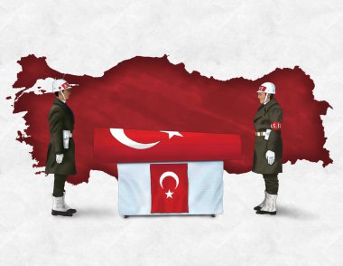 Şehitlerin cenazesinde dikilen askerler. Tabutun yanında bekleyen askerler. Şehit 'in cenazesi. Türk askeri.