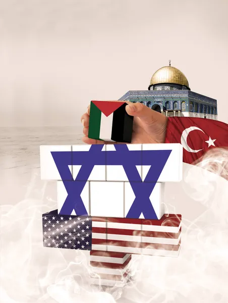 미국은 이스라엘을 지원하고 팔레스타인은 터키를 지원합니다 팔레스타인 국경입니다 렌더링 마수드 — 스톡 사진