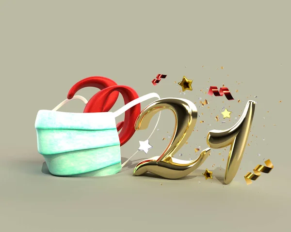 Protected Medical Mask 2020 Ending Celebrate 2021 Happy New Year — Stock Photo, Image
