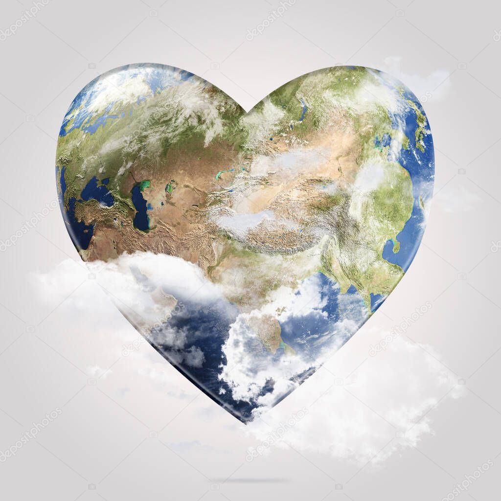 Valentine's Day, February 14th. International love, one day. In the form of a heart planet Earth from space. 3d rendering. Asian continent. Elements of this image furnished by NASA
