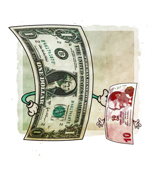 美元与土耳其里拉的比较 立特和美元 钱的角色 经济战争 土耳其里拉贬值 美元的升值 钞票钱 — 图库照片