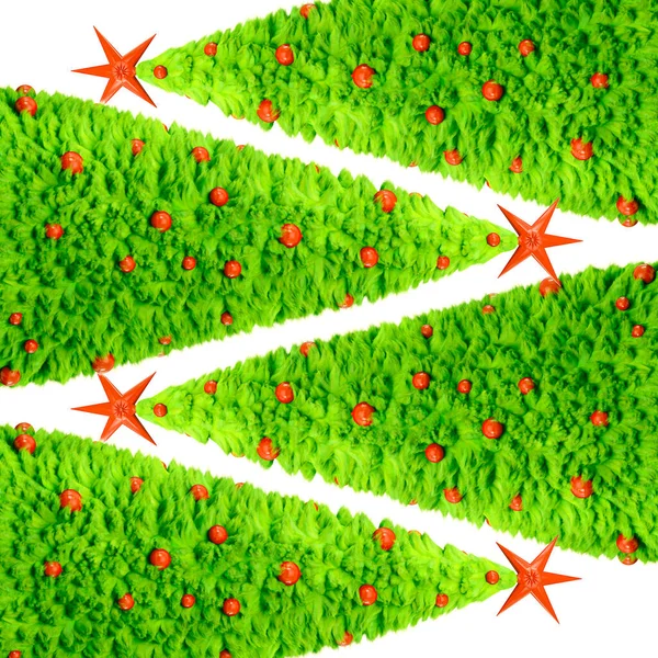 Un patrón de árboles de Navidad hechos de piel en forma de zigzag. Fondo blanco. Renderizado 3D. — Foto de Stock