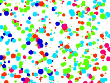 Beyaz arkaplandaki piksellerden çok renkli daireler. 3d oluşturma