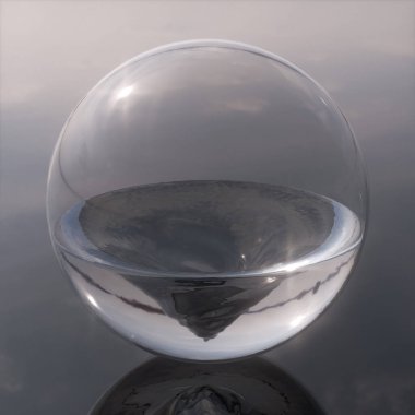 İçinde girdap olan şeffaf bir cam küre. 3D görüntüleme. Doğal bir fenomen