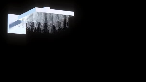 黑色背景上有水的金属淋浴器 慢动作3D动画渲染 — 图库视频影像