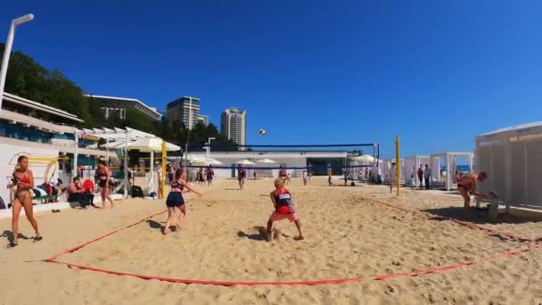 Russland Sotschi 2022 Beachvolleyball Team Städtetag Sotschi Mit Beachvolleyball Gefeiert — Stockvideo