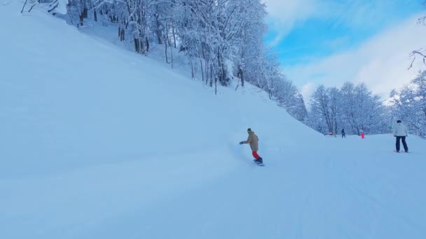 Snowboarden Van Skipiste Zwaaien Met Armen Goed Skiën Snowboarden Armen — Stockvideo
