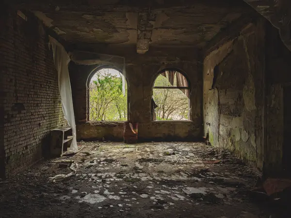 Walk through the old ruins. Abandoned city. Ghost town. War torn place