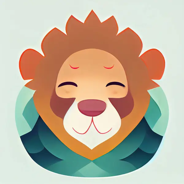 Cute smiling lion abstract portrait. Lion portrait flat illustration. Digital illustration.
