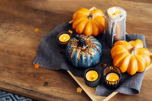 Autumn Fall Cozy Mood Composition Hygge Home Decor Decorative Orange — Stok fotoğraf