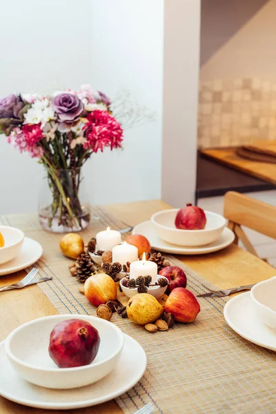 Fall Table Setting Celebration Thanksgiving Day Family Party Autumn Composition — Stockfoto